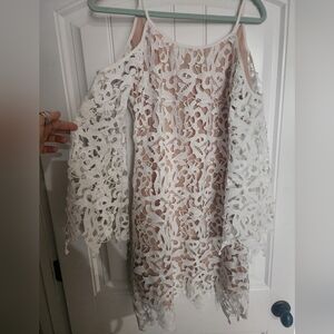 BRONTE lace overlay dress with nude sheath lining